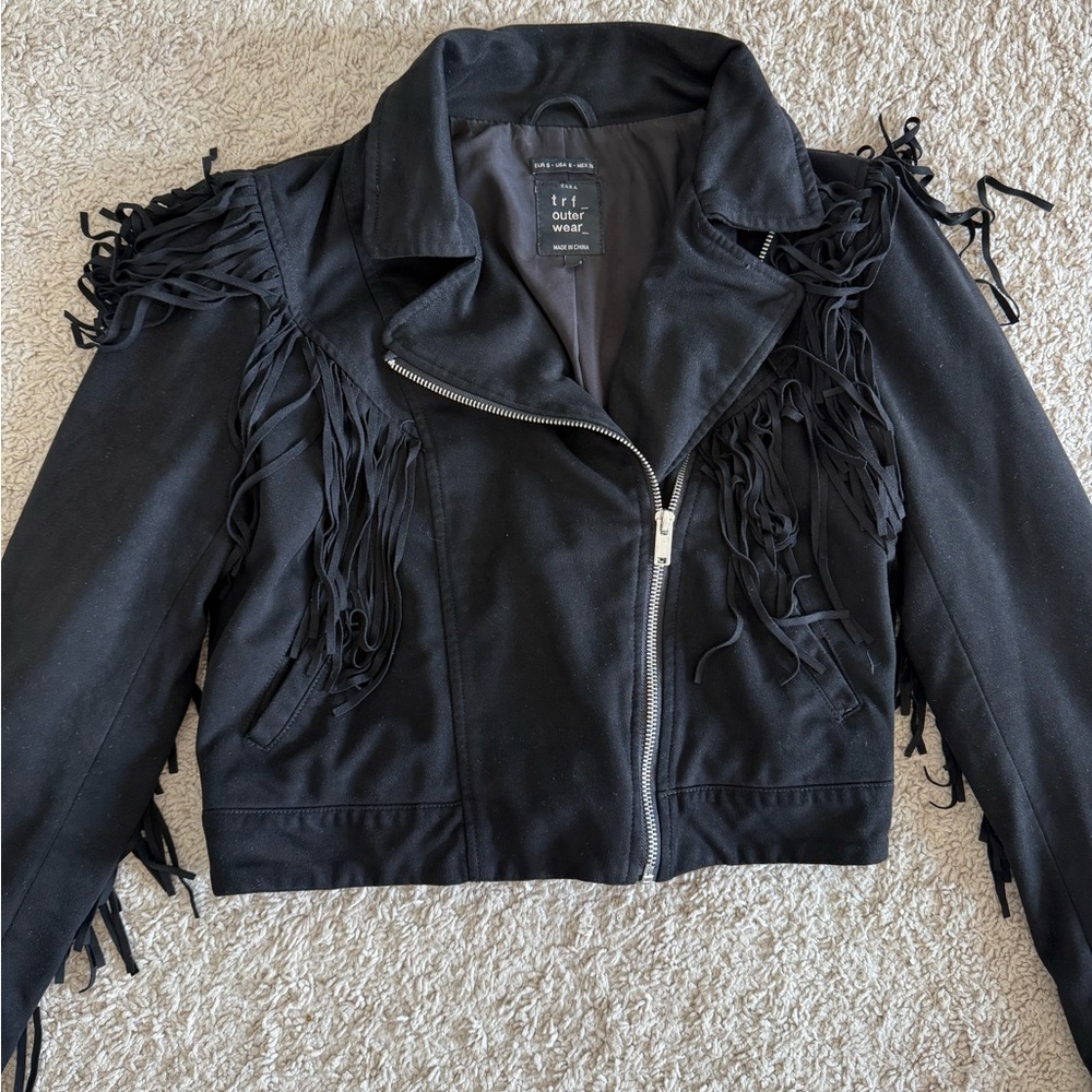 Zara Black Jacket with Fringe